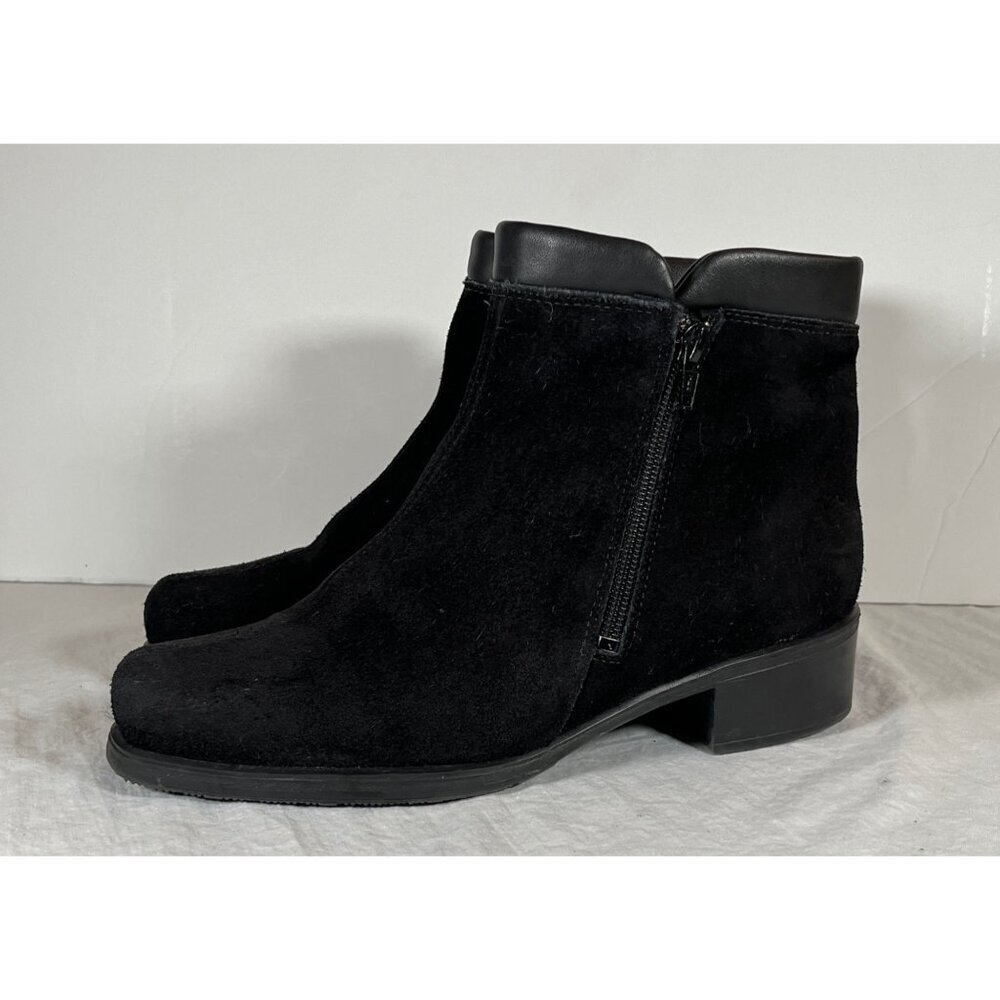 La Canadienne Black Suede Double Side Zipper Rubber Sole Bootie Size 9